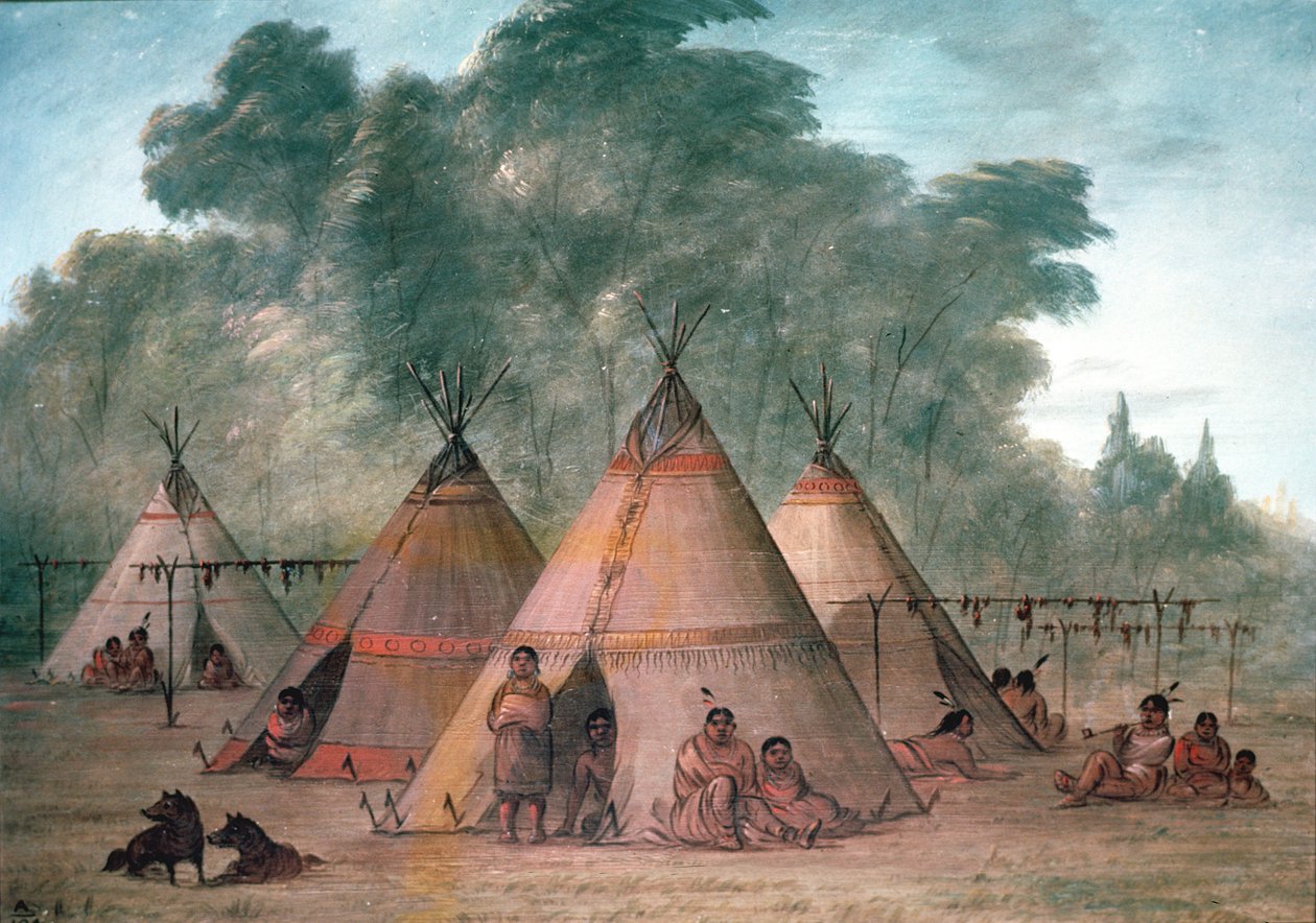 Sioux Village (olja på duk) av George Catlin