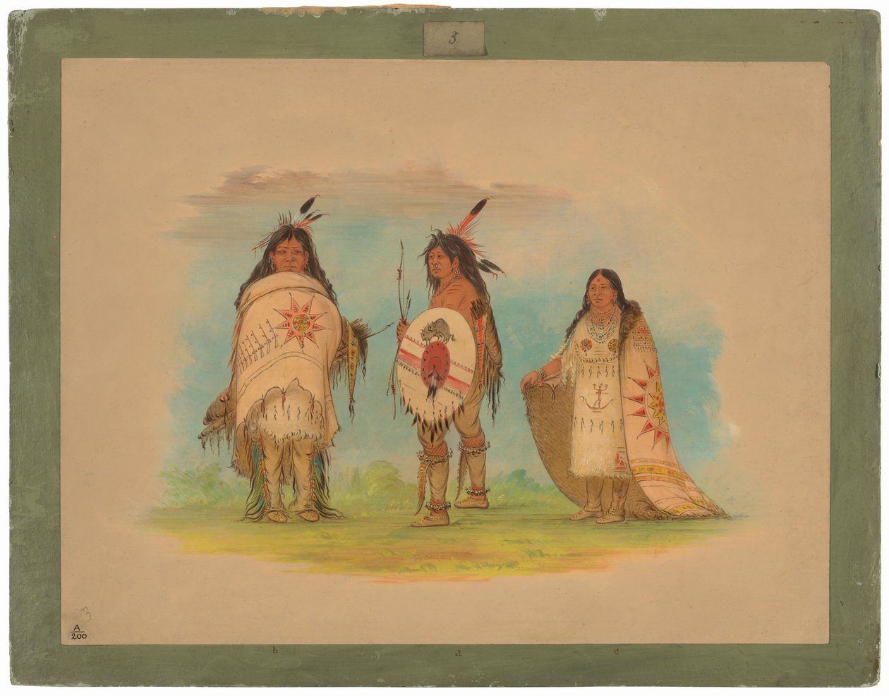 Tre Riccarree-indianer av George Catlin