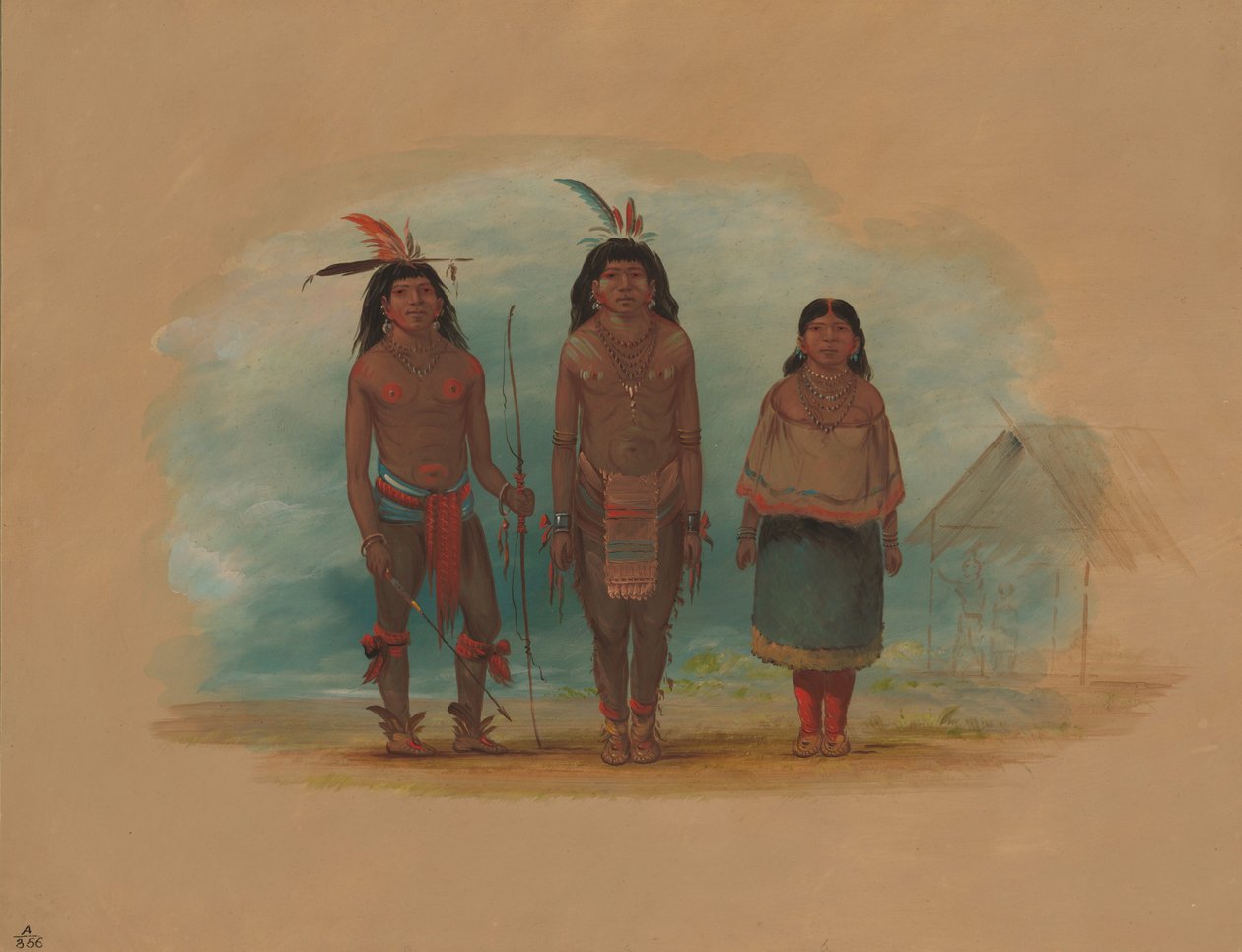 Tre Taruma-indianer, 18541869. av George Catlin