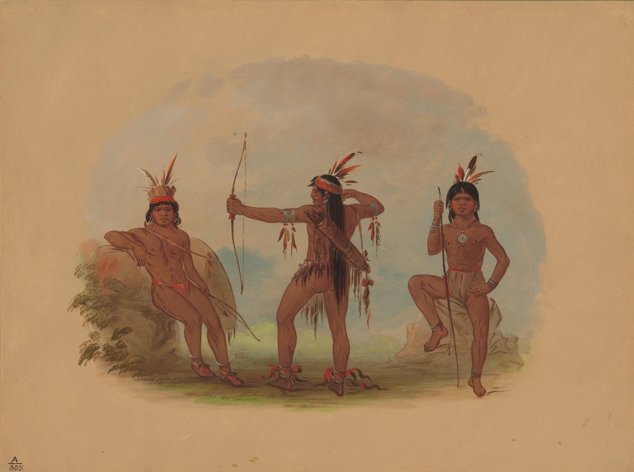 Tre Woyaway-indianer, 18541869. av George Catlin