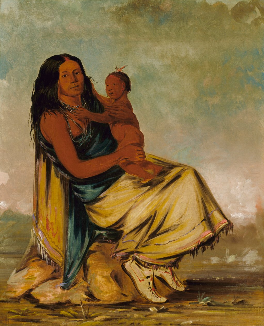 Wáh-chee-te, hustru till Cler-mónt, och barn av George Catlin