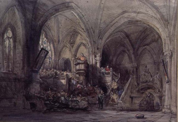 Interiör av en kyrka, Spanien av George Cattermole