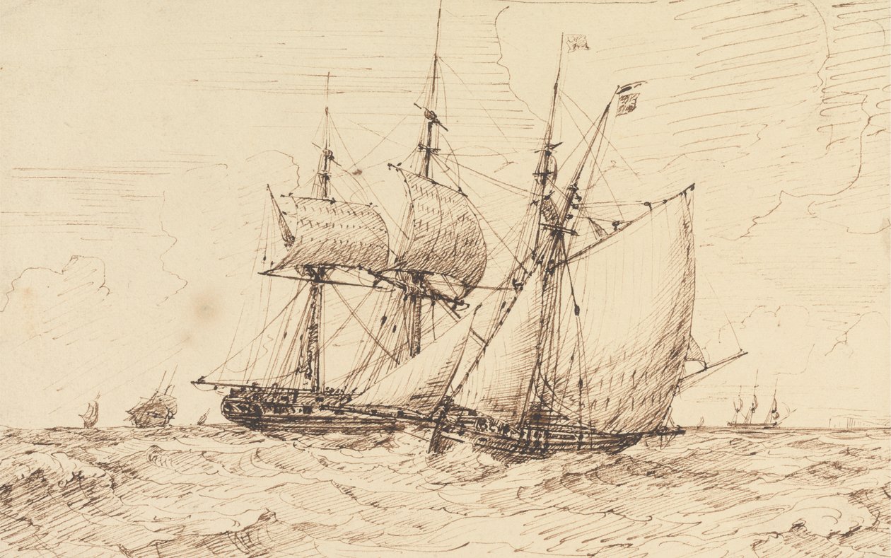 En Lugger som signalerar en passerande fregatt av George Chambers