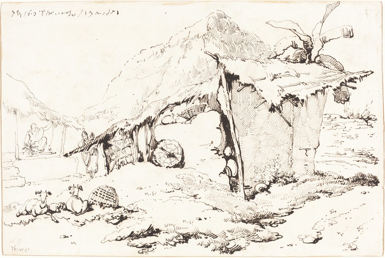 En bykoja i Indien [recto] av George Chinnery