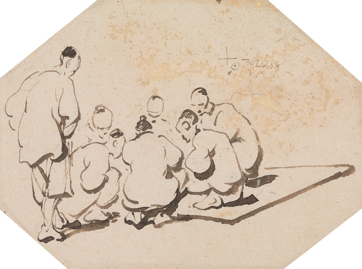 Grupp av sju män som spelar av George Chinnery