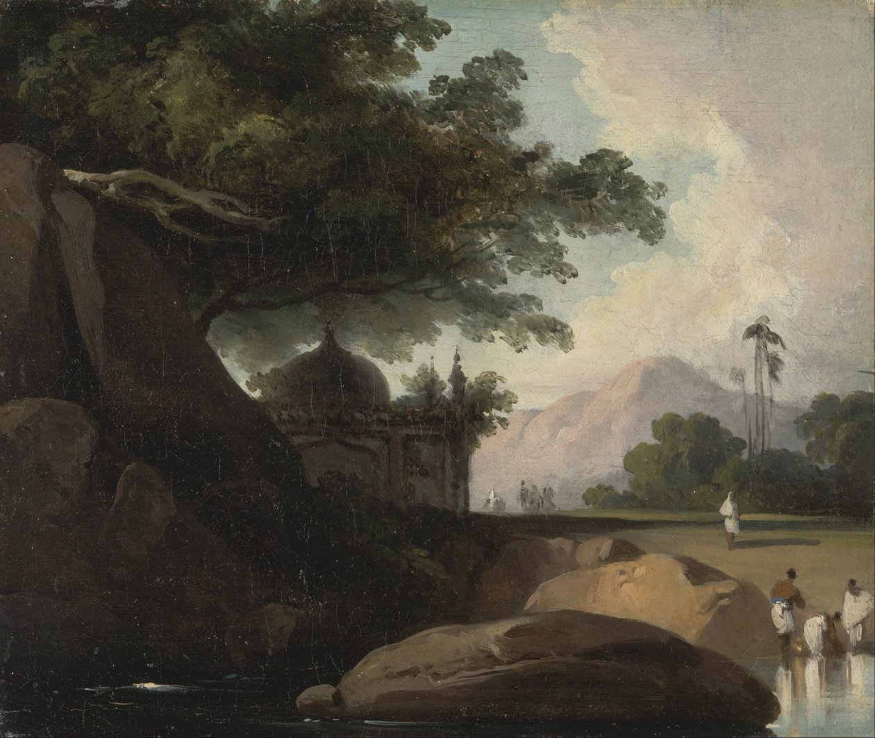 Indiskt landskap med tempel av George Chinnery