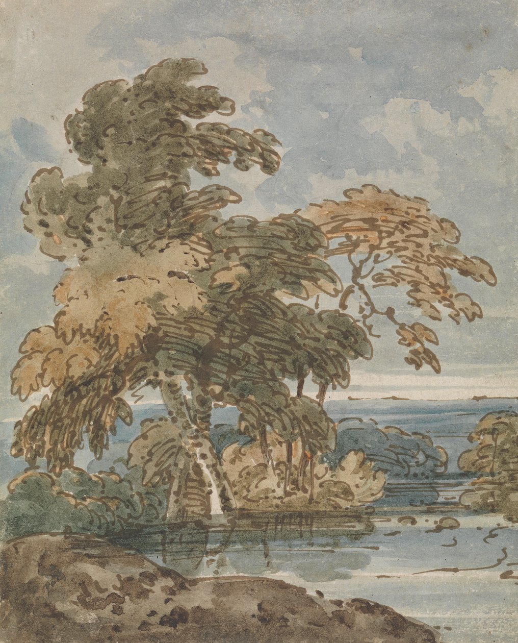 Träd vid en flod av George Chinnery