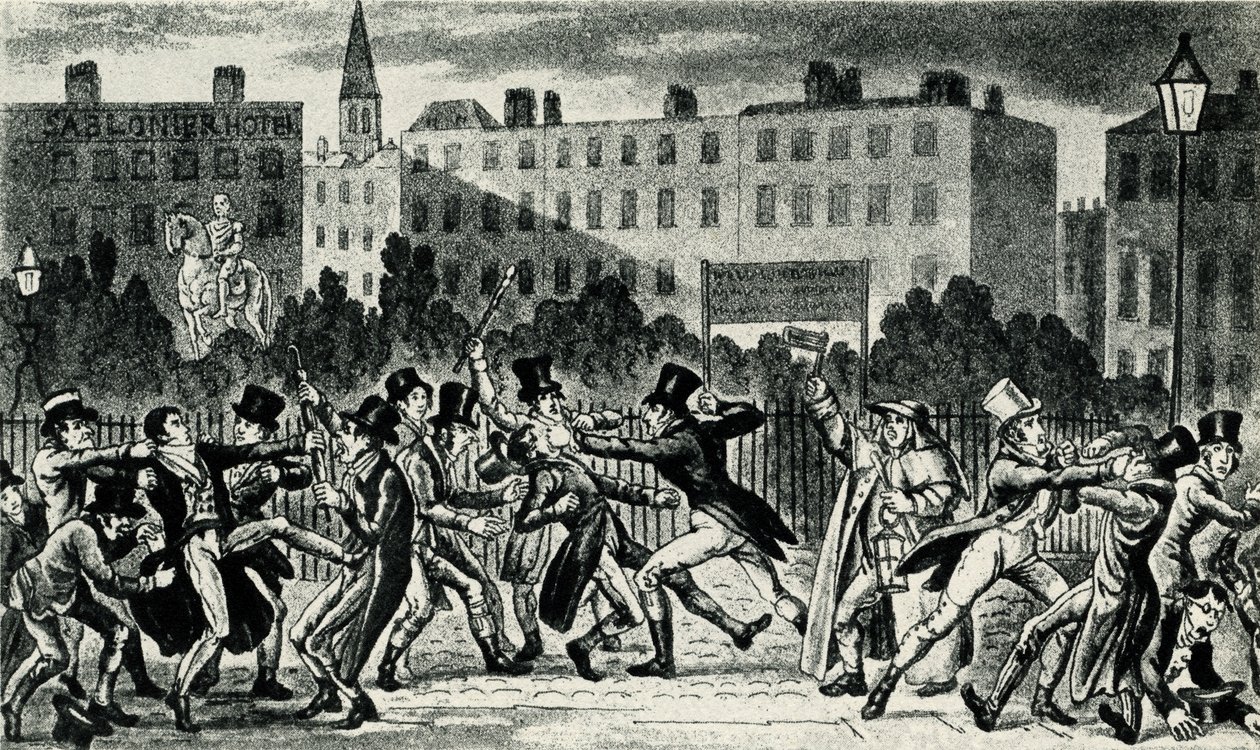 London Street Fight, tidigt 1800-tal. av George Cruikshank