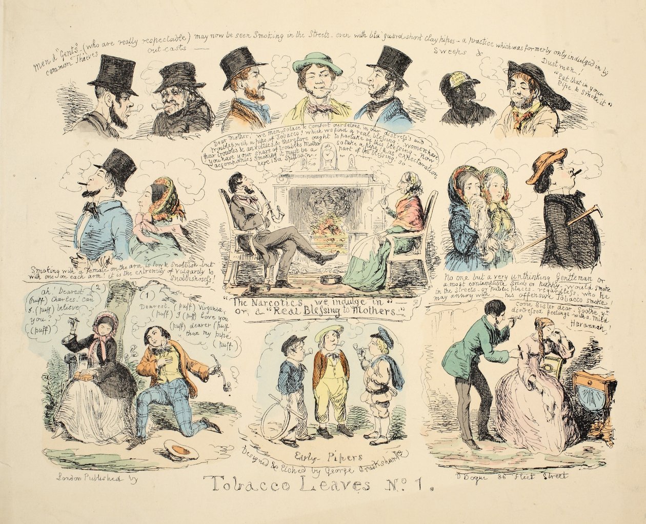 Tobaksblad nr 1, pub. 1851. av George Cruikshank