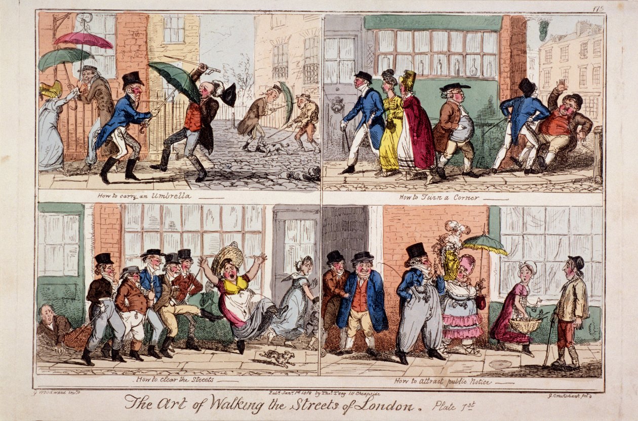 "Walking the streets of London", 1818 av George Cruikshank