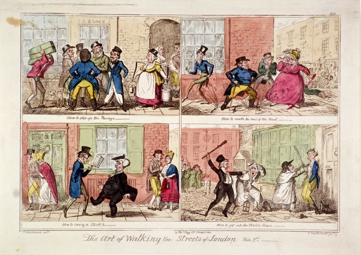 "Walking the streets of London", 1818 av George Cruikshank