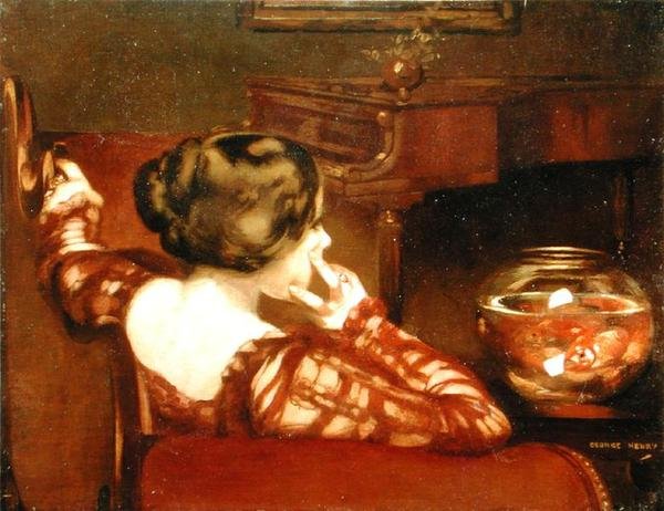 Eftertänksam (olja på duk) av George F. Henry