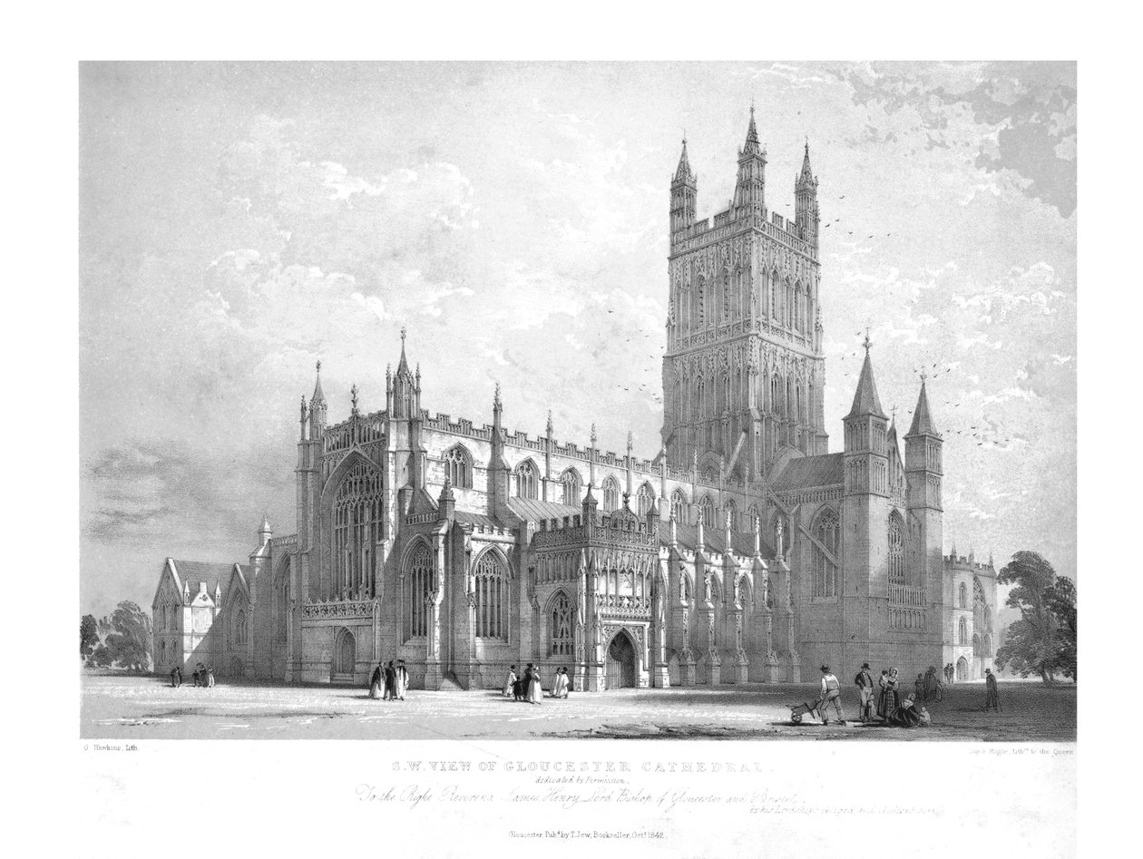 S.W. Utsikt över Gloucester Cathedral, c1842. av George Hawkins