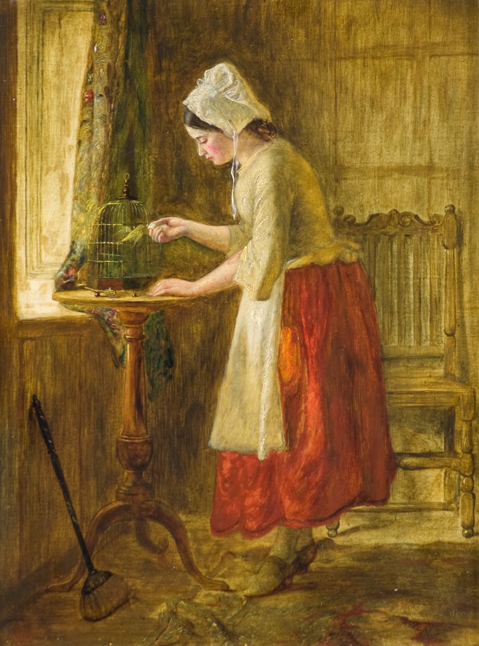 Mata fågeln (olja på panel) av George Hay