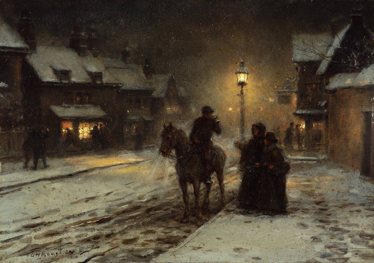 Vinterkväll (olja på panel) av George Henry Boughton