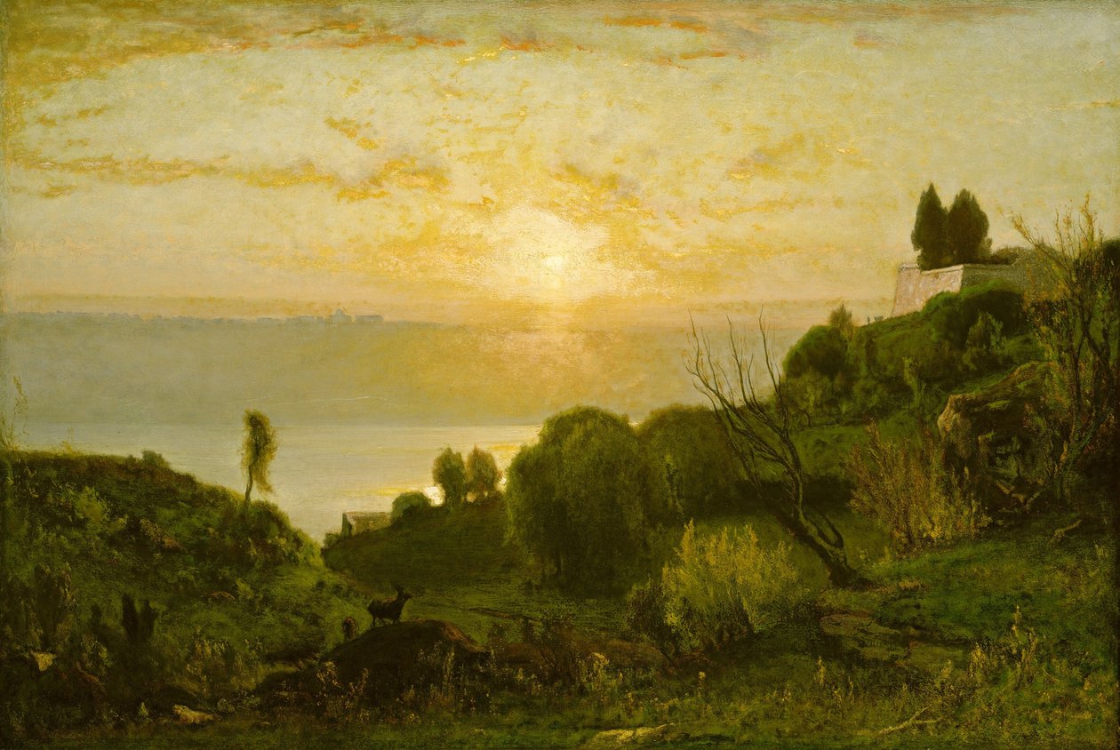 Albanosjön, solnedgång, ca. 1874. av George Inness