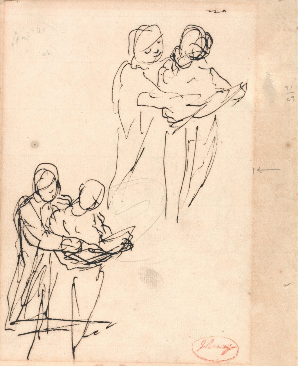 Par som granskar en bok av George Romney