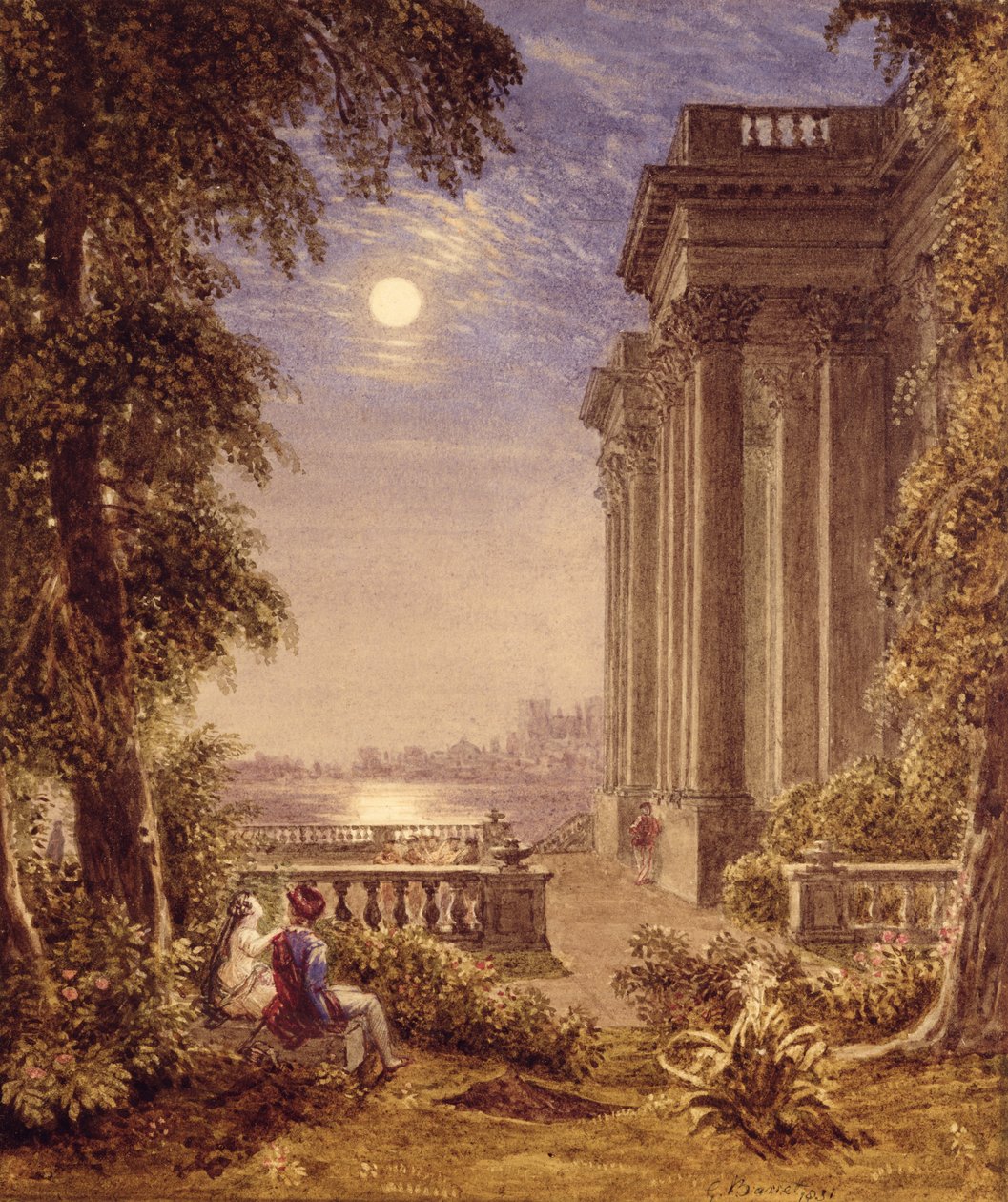 Älskare vid månsken, 1831 av George the Younger Barret