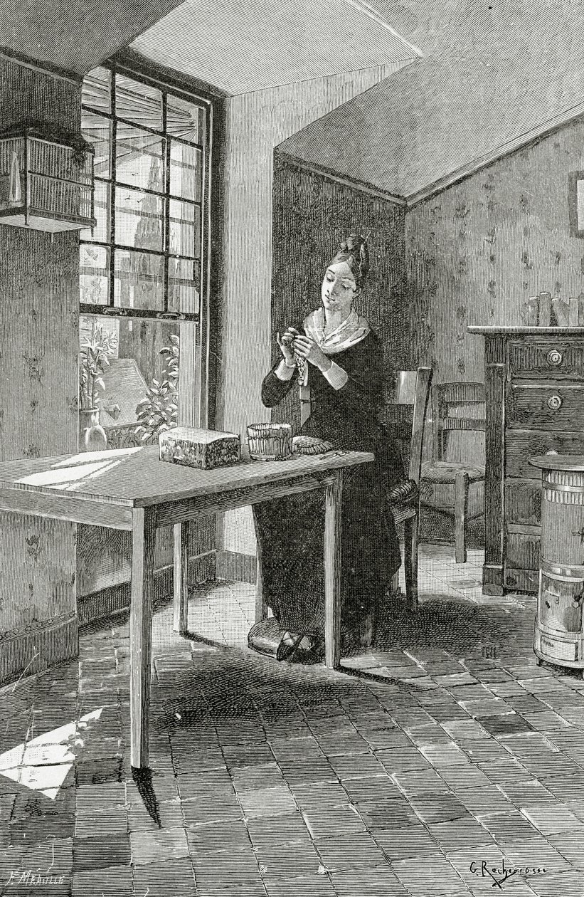 Gaze Cast in a Mansard, 1800-talet (bw-gravyr) av Georges Marie Rochegrosse