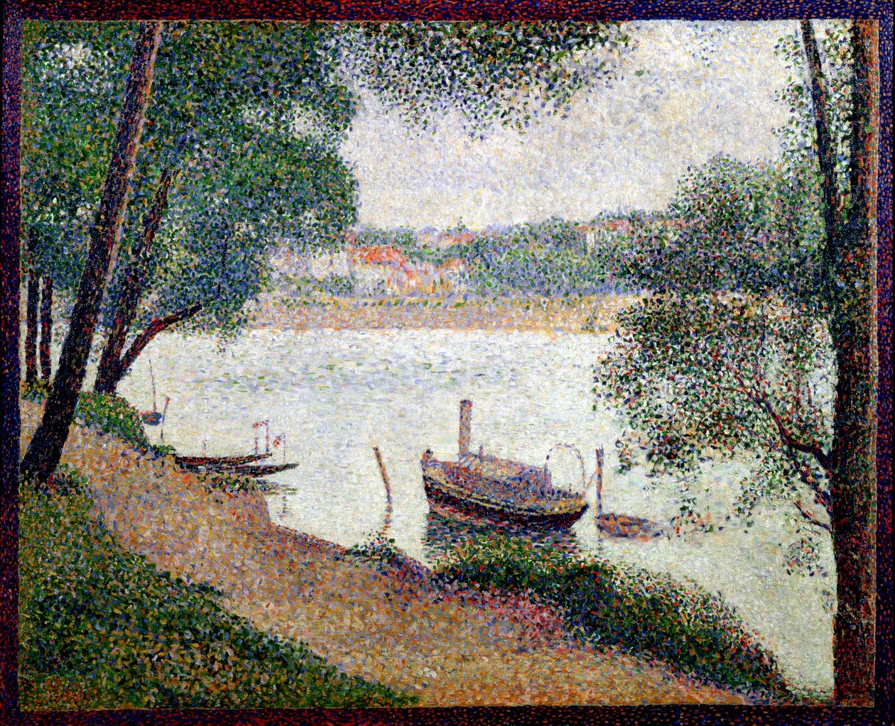 Flodlandskap med en båt av Georges Seurat