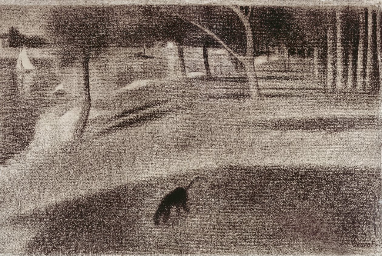Studera för söndagseftermiddagen på ön La Grande Jatte, ca 1884 (conte krita på papper) av Georges Seurat