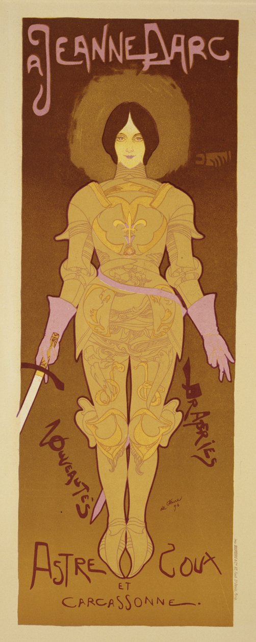 Reproduktion av en affisch med reklam för "Joan of Arc"-dräkter i en drapeributik, Carcassone, 1896 av Georges de Feure