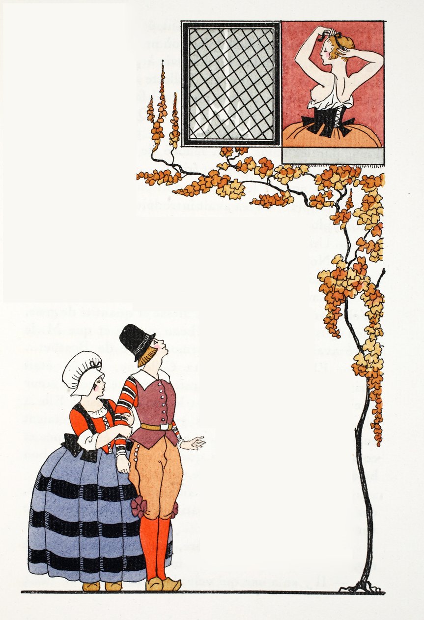 Beundran från fjärran (pochoir-tryck) av Georges Barbier