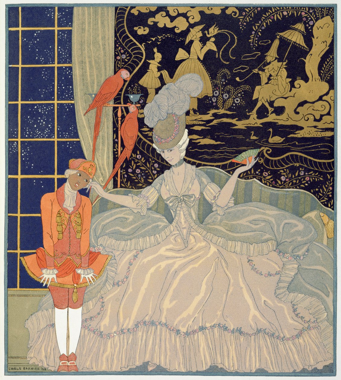 Bestraffa sidan (färg litho) av Georges Barbier