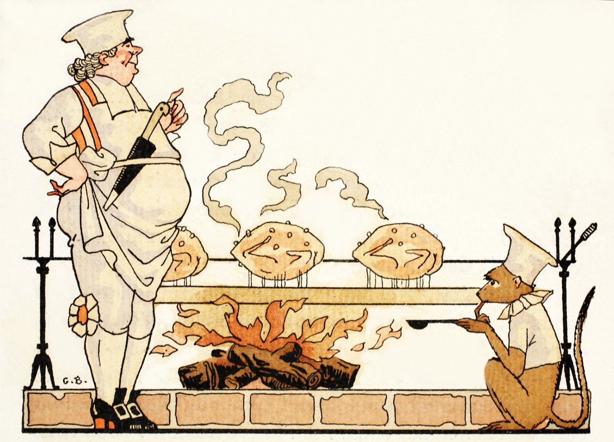 Stekning på spett (pochoir-tryck) av Georges Barbier