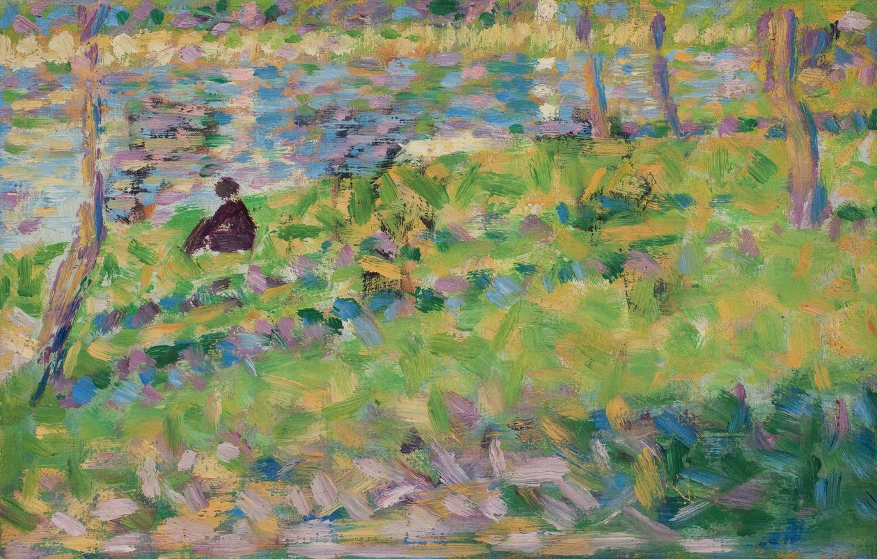 Franska: Paysage, man assis av Georges Seurat