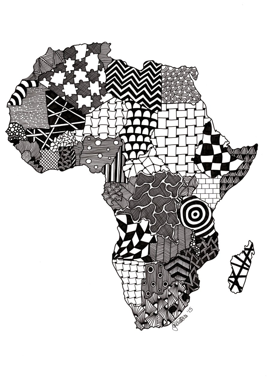 Afrika, 2015 (tusch på bristolkartong) av Georgina Naisbitt