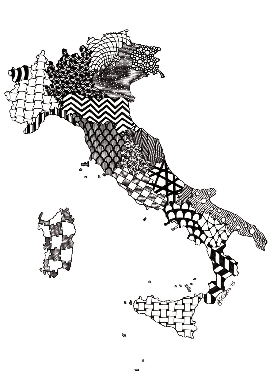 Italien, 2015 (tusch på bristolkartong) av Georgina Naisbitt
