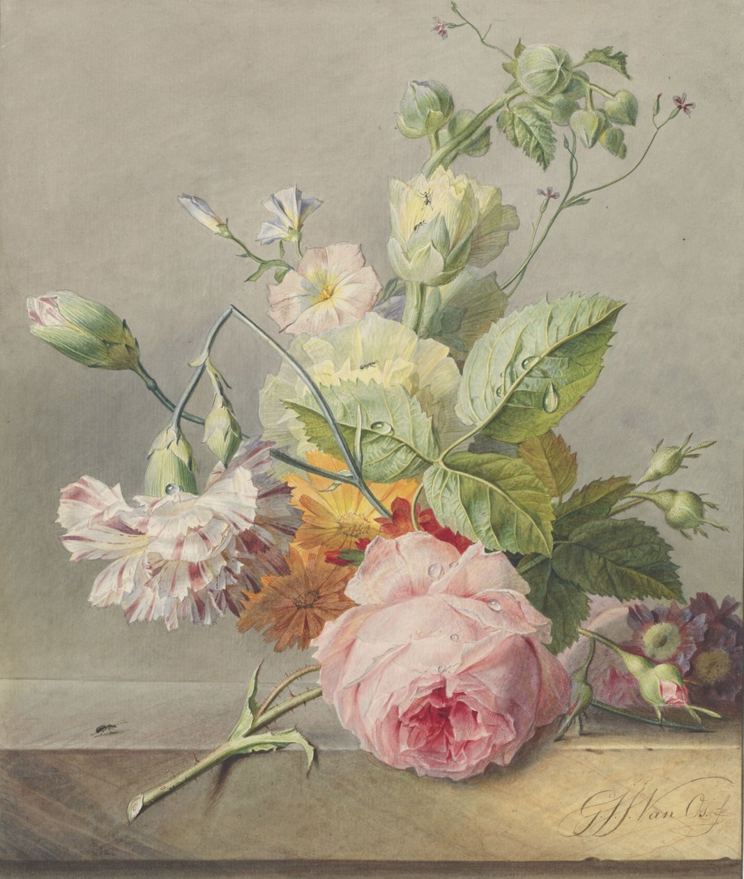 Blomsterstilleben, ca 1800-25 (wc och penna på papper) av Georgius Jacobus Johannes van Os