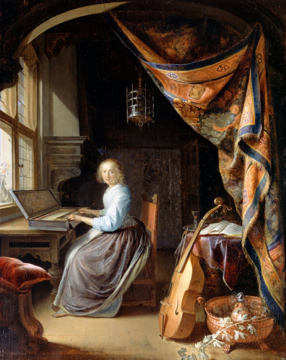 En kvinna som spelar Clavichord av Gerrit Dou