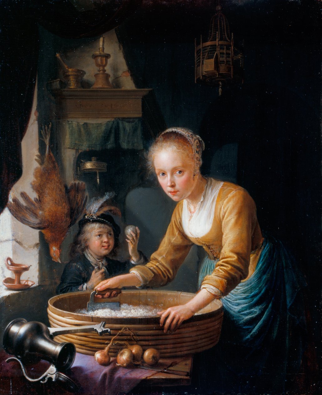 Flicka som hugger lök av Gerrit Dou