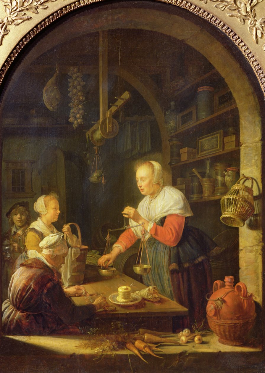 The Village Grocer, 1647 av Gerrit Dou