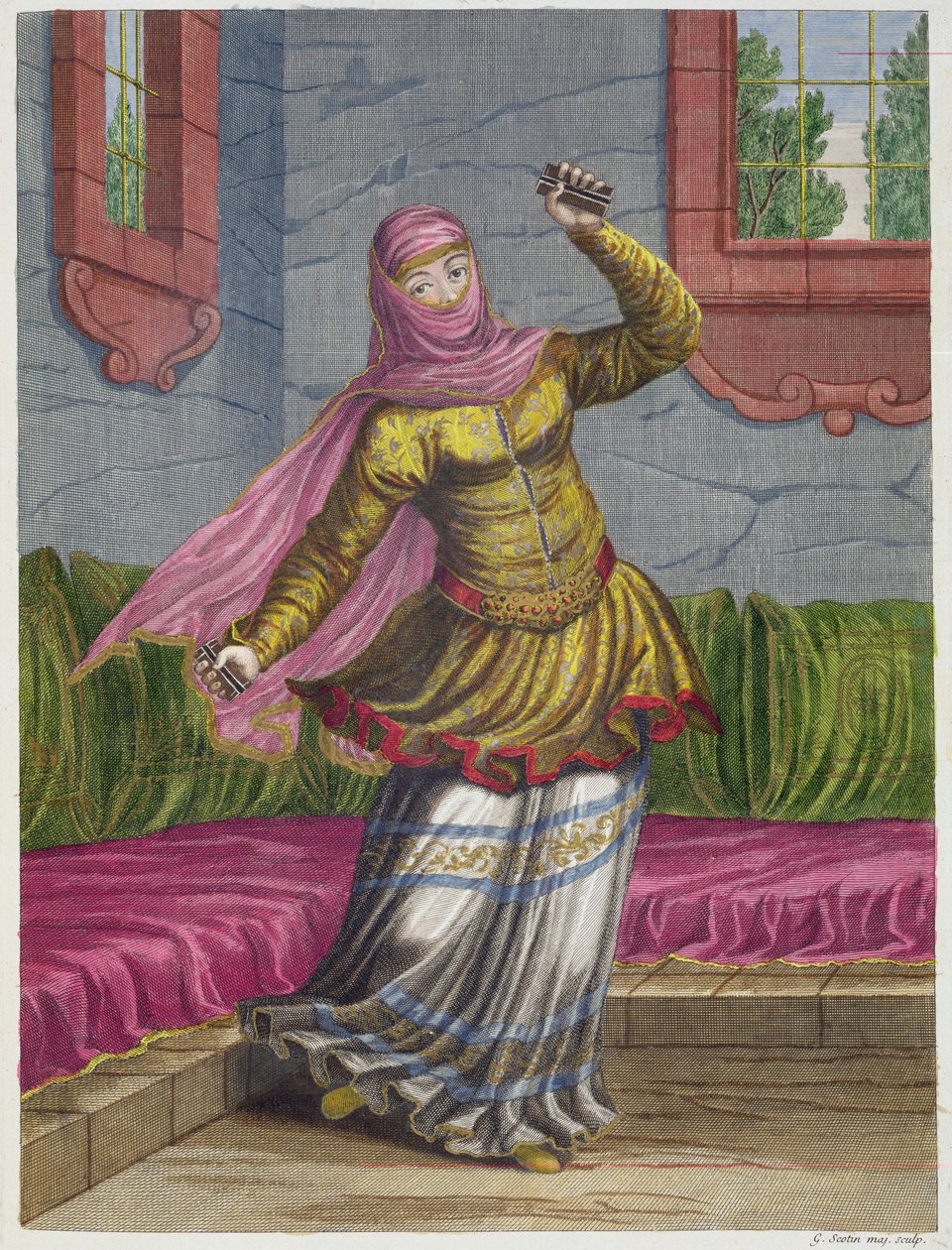 Tchinguis, eller turkisk dansare, 1700-talet av Gerard Jean Baptiste Scotin