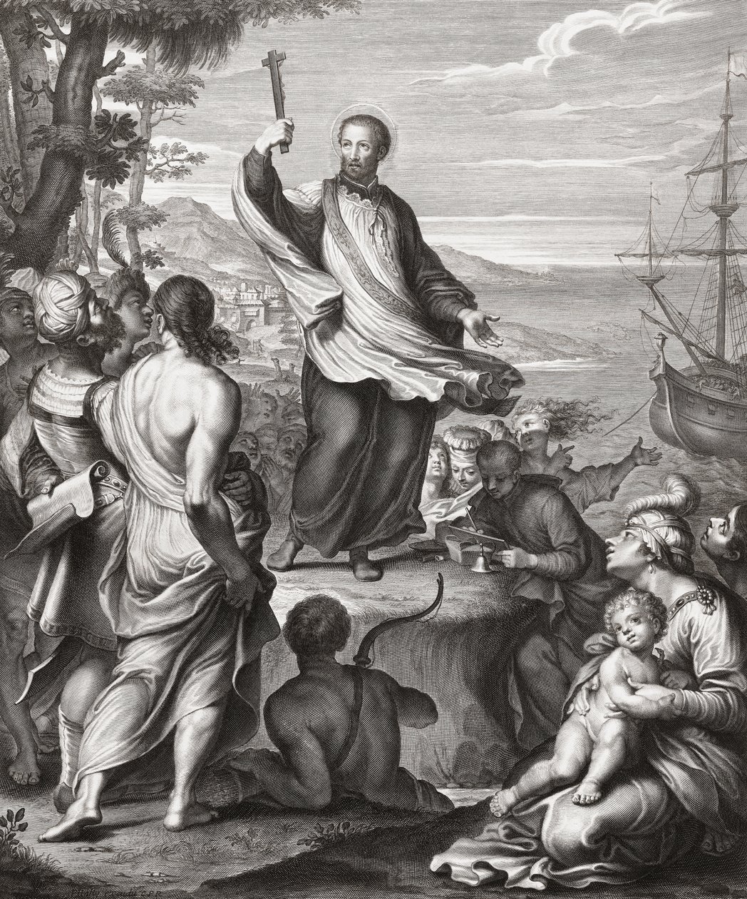 Saint Francis Xavier predikar. (skriva ut) av Gerard (after) Edelinck