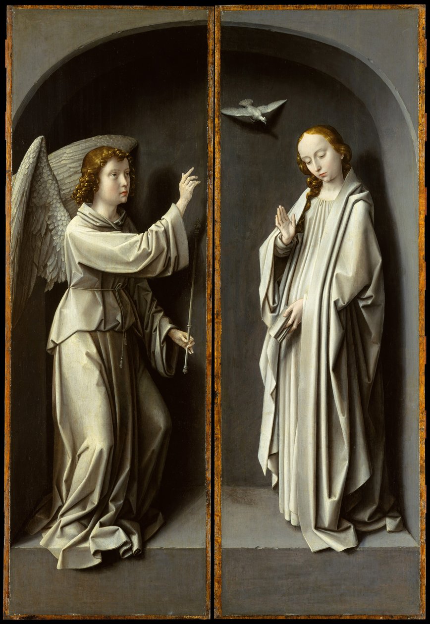 Ärkeängeln Gabriel, Jungfrun bebådar, ca. 1510. av Gerard David