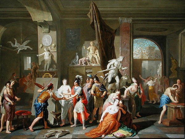 Apelles målar Campaspe (olja på panel) av Gerard Hoet
