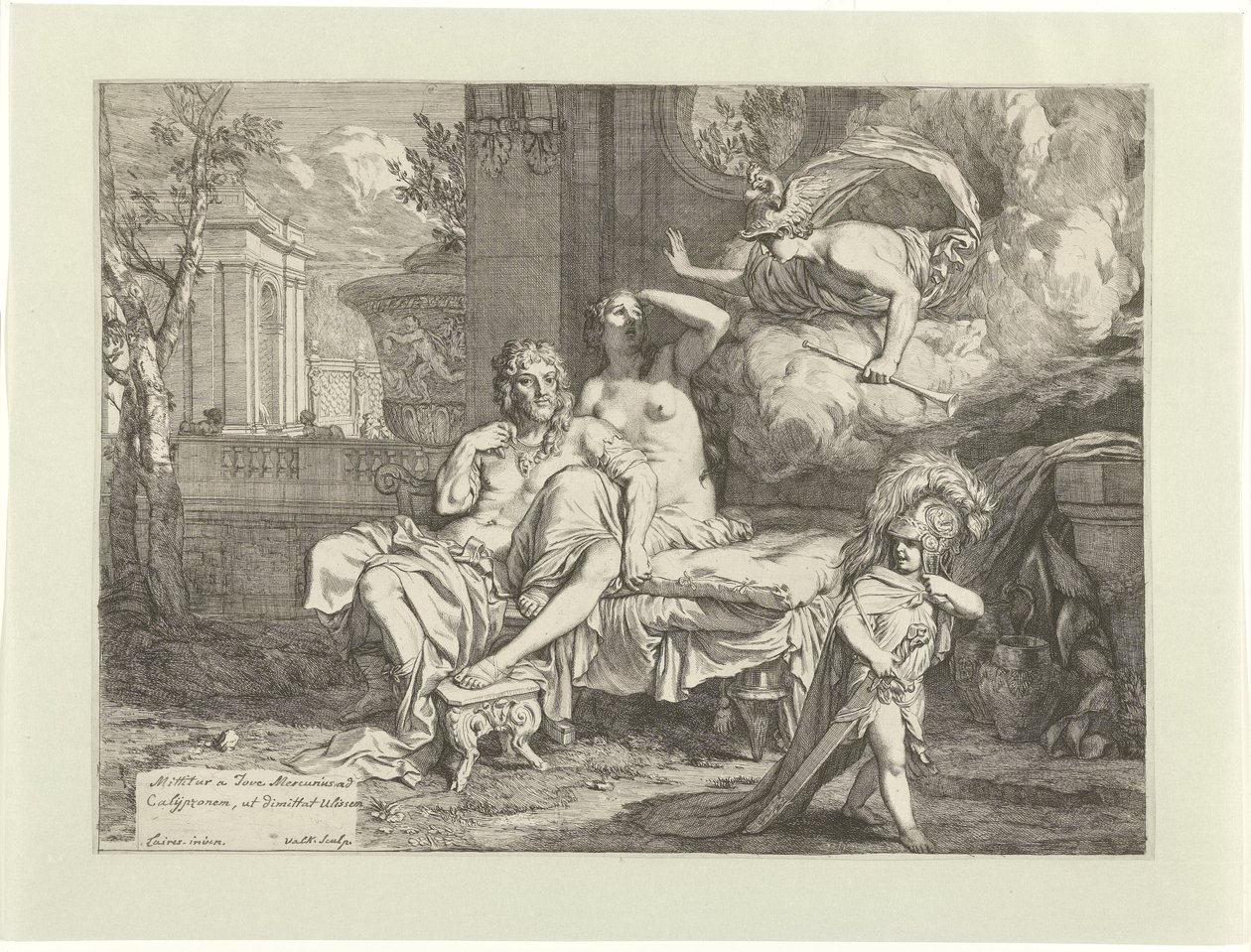 Hermes beordrar Calypso att släppa Odysseus av Gerard Valck