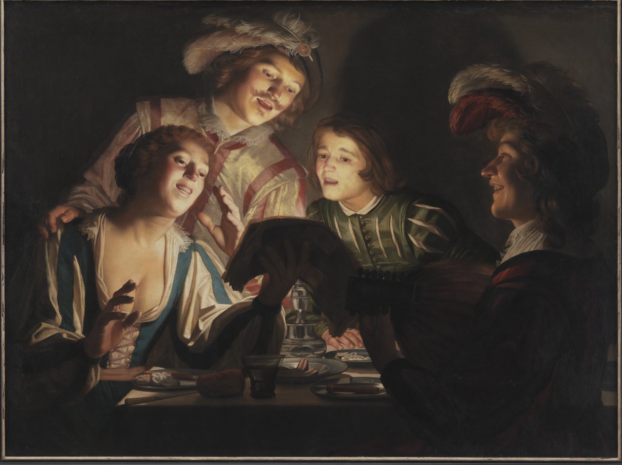 Musikgrupp med levande ljus av Gerard van Honthorst