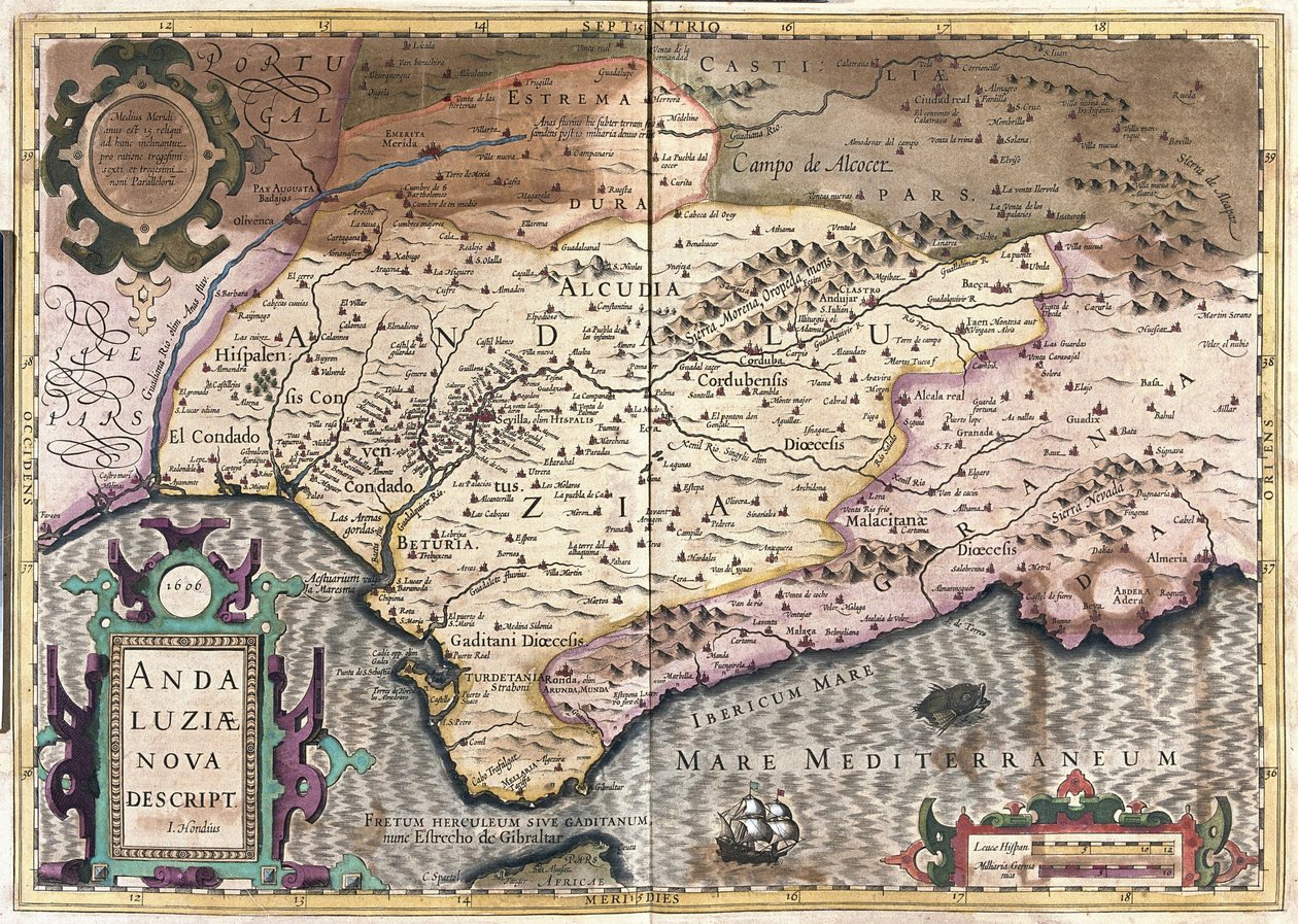 Andalusien, Spanien (gravyr av Gerardus Mercator