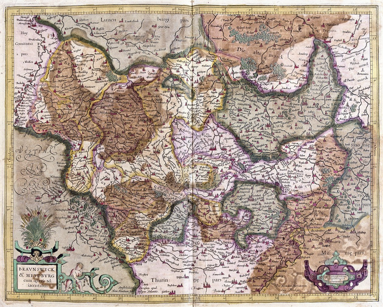 Braunschweig och Magdeburg, Tyskland (gravyr av Gerardus Mercator