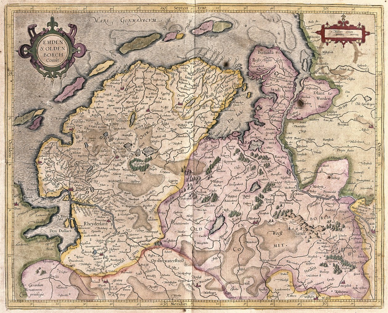 Emden och Oldenburg, Tyskland (gravyr av Gerardus Mercator