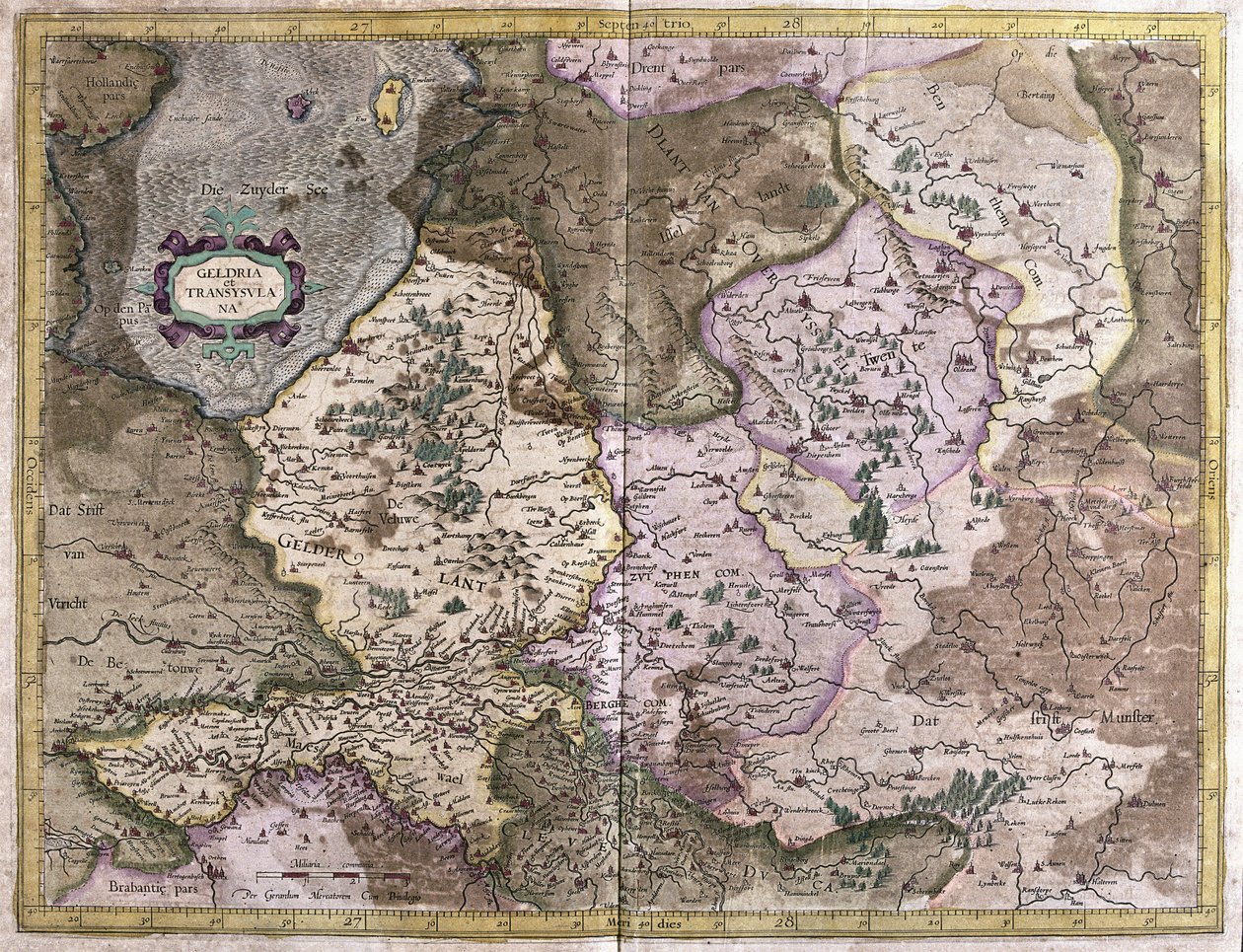 Gelderland och Overijssel, Nederländerna (gravyr av Gerardus Mercator
