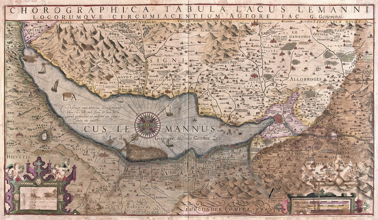 Genèvesjön, Schweiz (gravyr av Gerardus Mercator