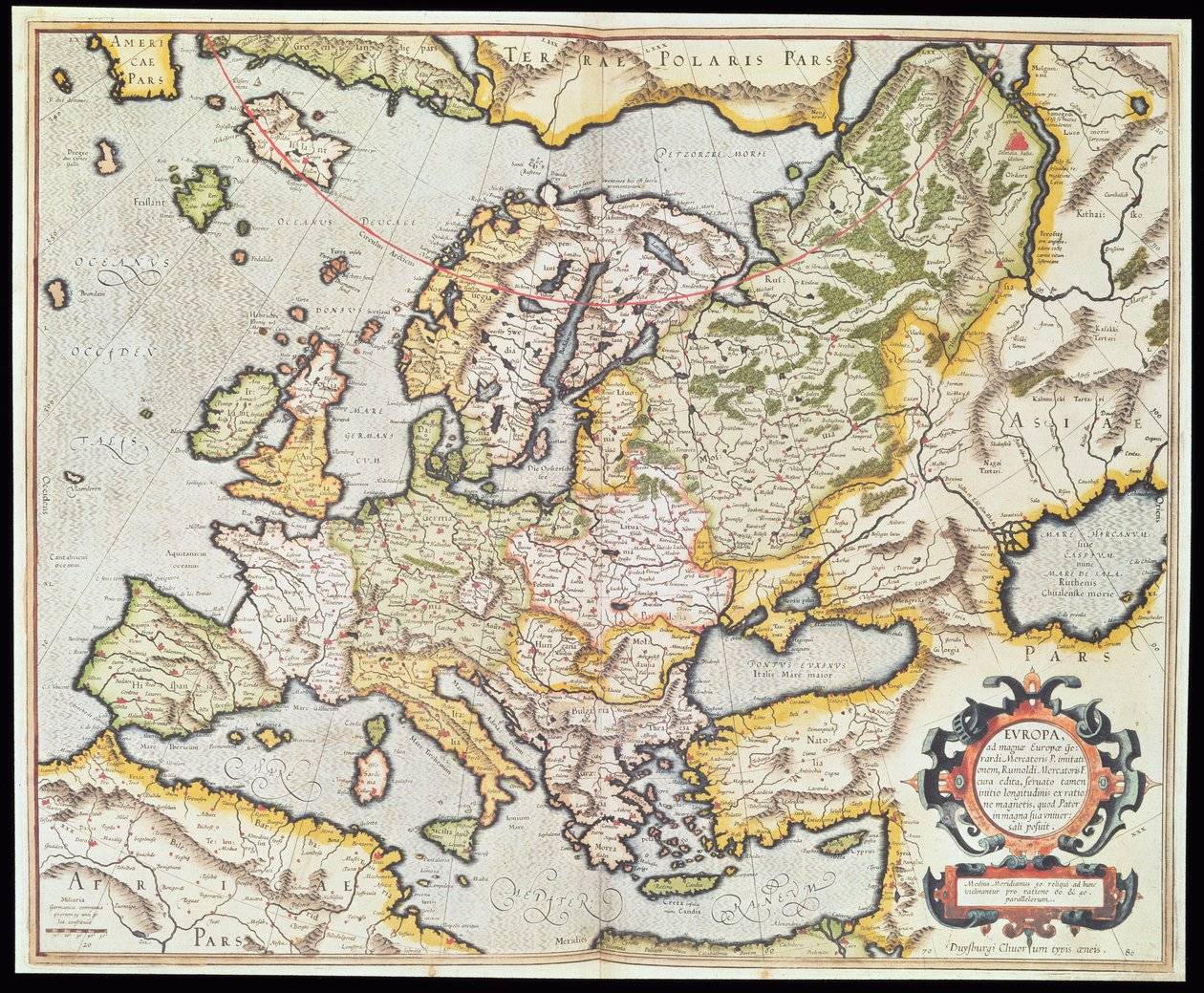 Karta över Europa, ca 1554 (handfärgad gravyr) av Gerardus Mercator