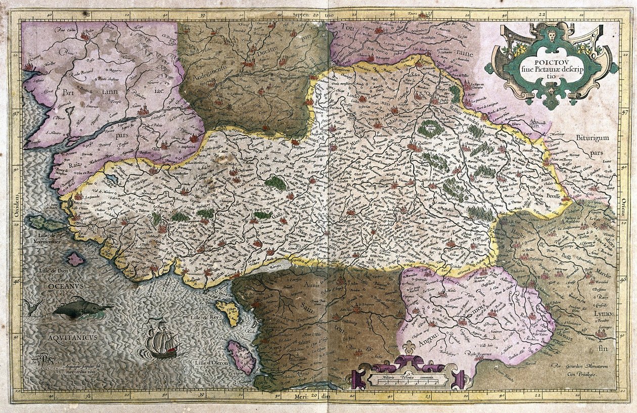 Poitou, Frankrike (gravyr av Gerardus Mercator