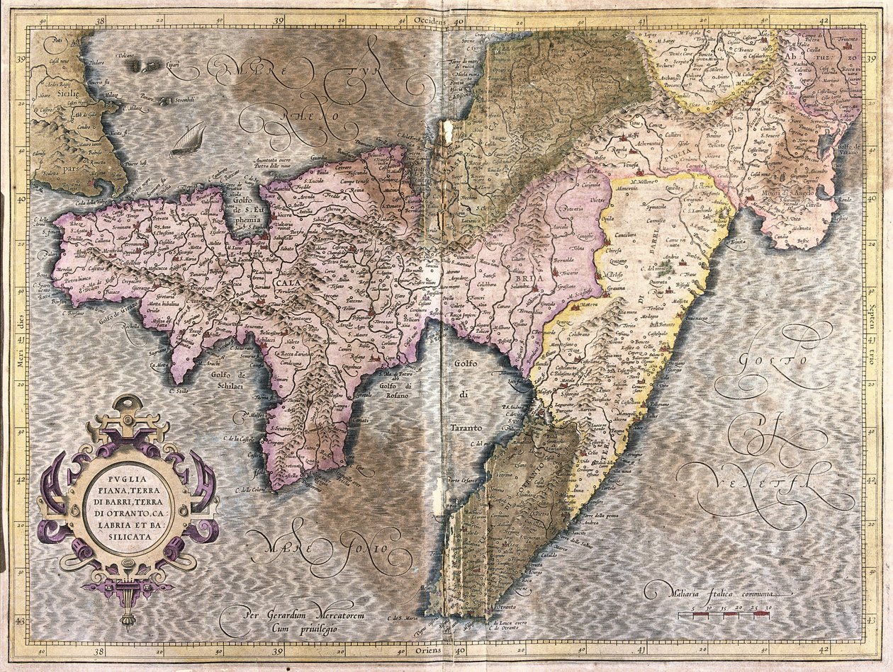 Puglia, Calabria och Basilicata, Italien (gravyr av Gerardus Mercator